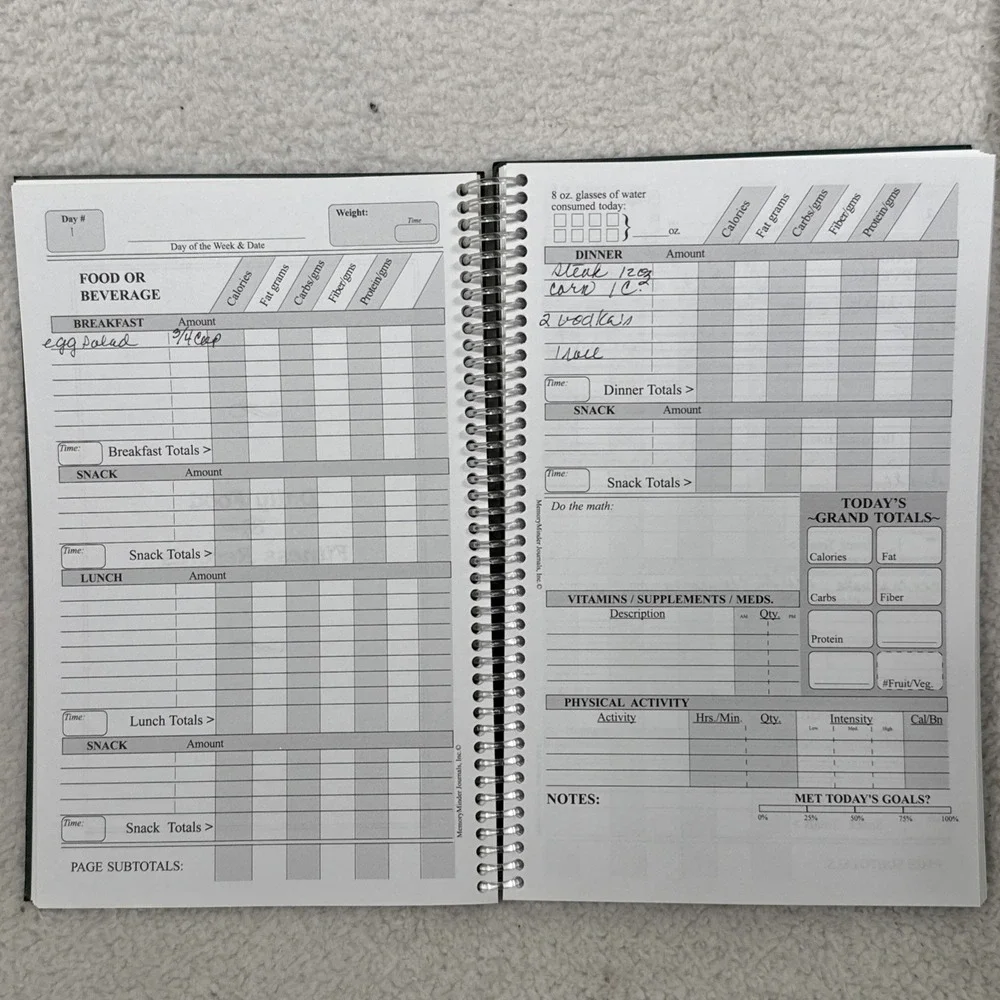 DietMinder Personal Food and Fitness Journal MemoryMinder Spiral